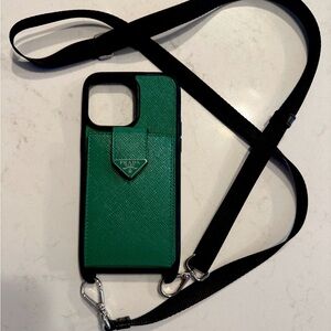 Prada Green and Black Phone Case with Strap